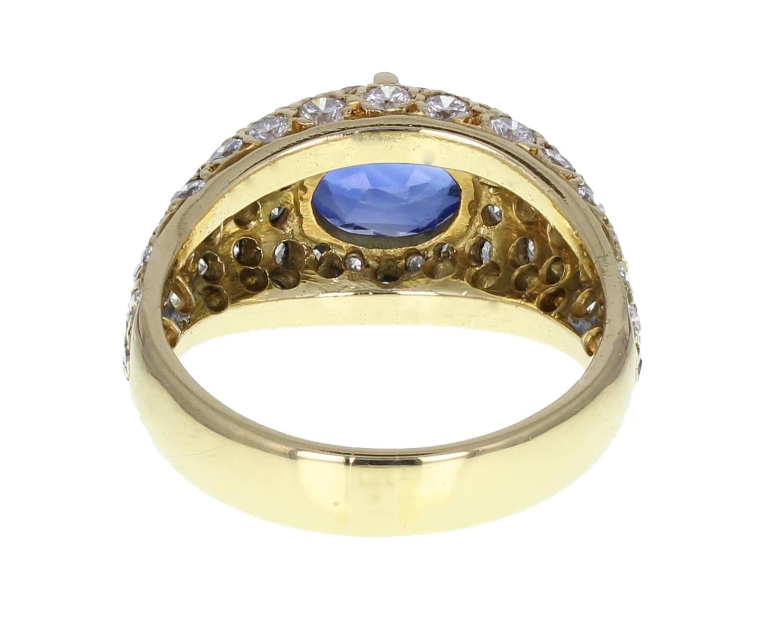 Modern Vintage Sapphire Diamond Bombé Ring For Sale