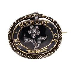 Victorian Black Enamel Gold Ouroborus Snake Mourning Memorial Brooch