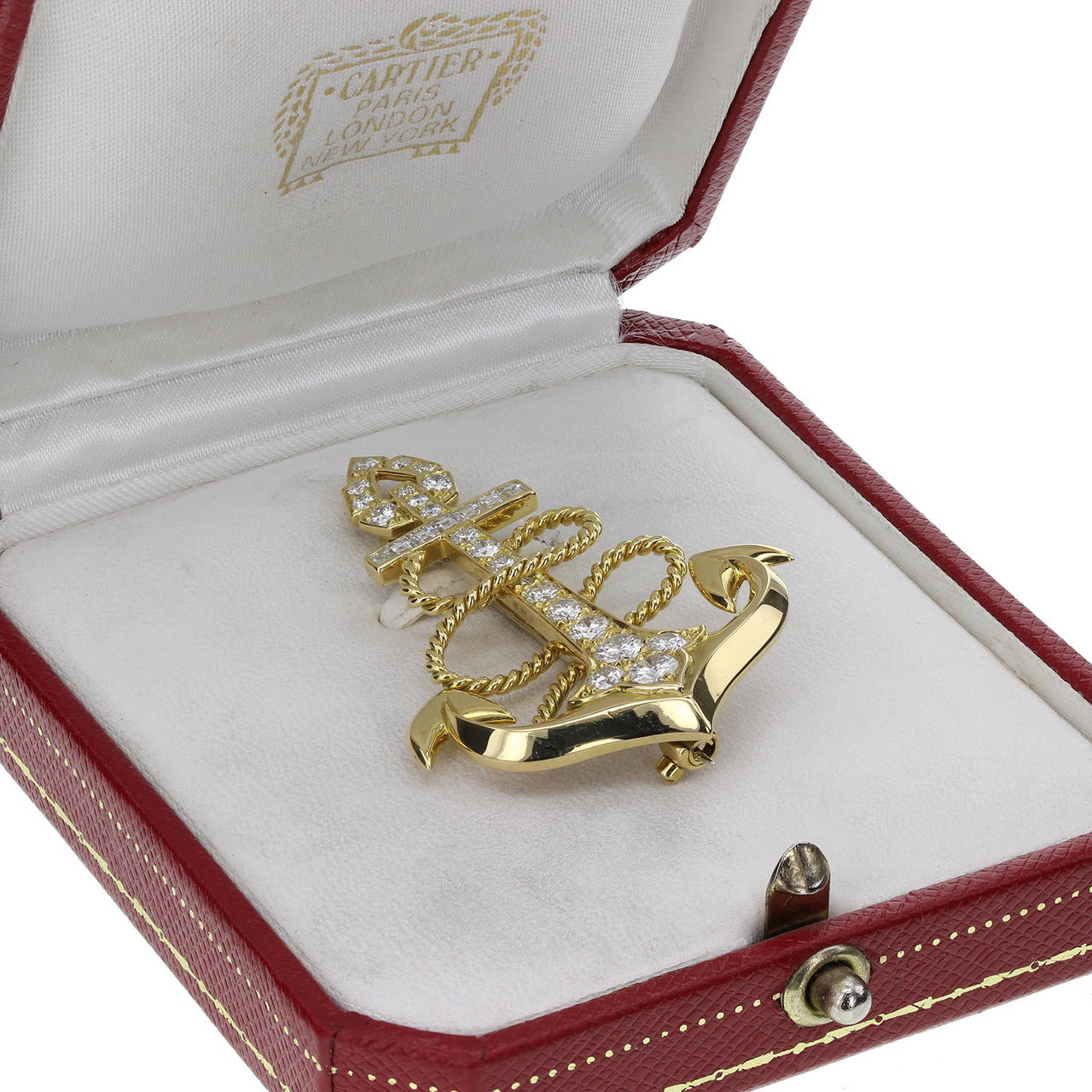 Cartier Diamond Gold Nautical Anchor Brooch In Excellent Condition For Sale In Newcastle Upon Tyne, GB