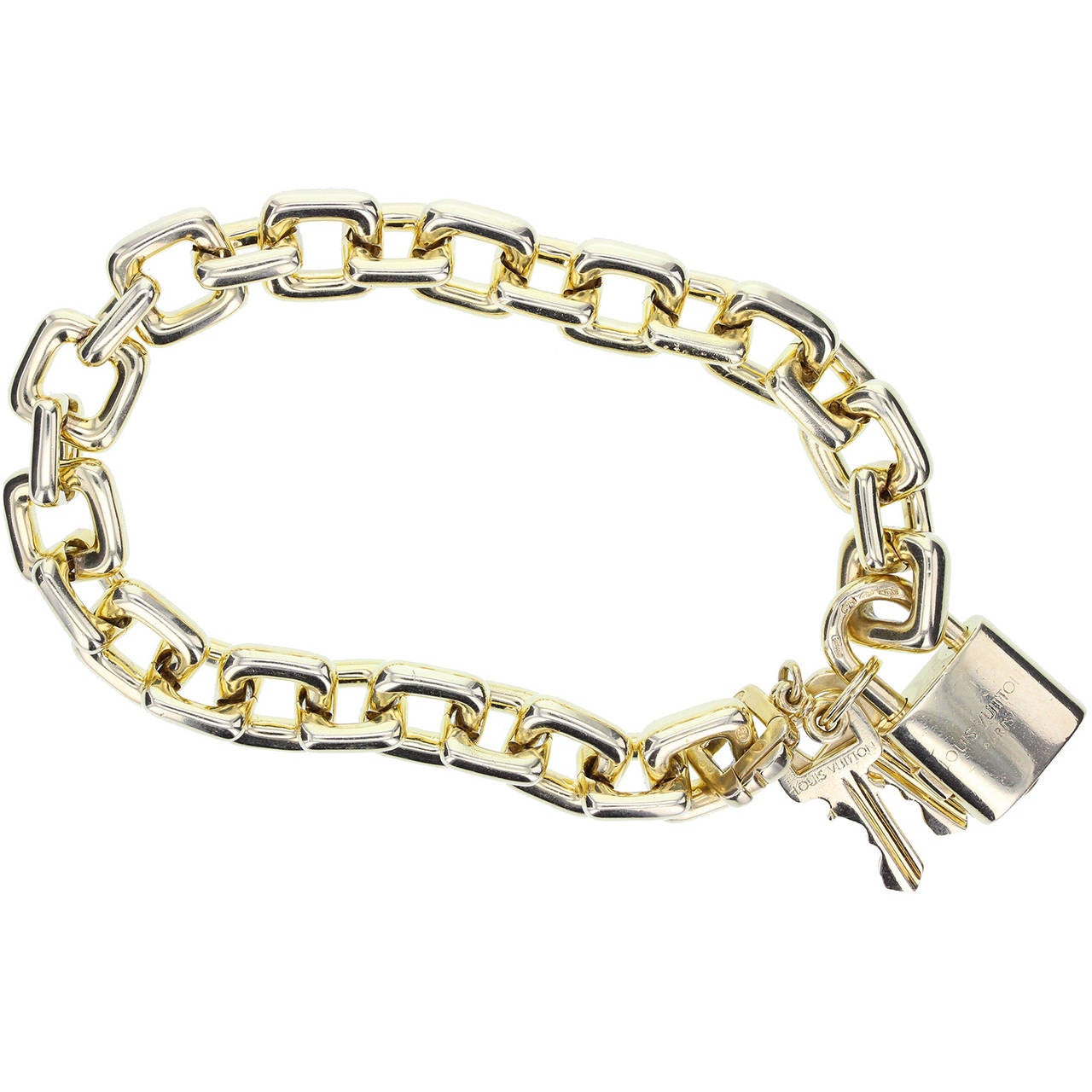 Louis Vuitton Gold Charm Bracelet with Lock and Keys at 1stDibs