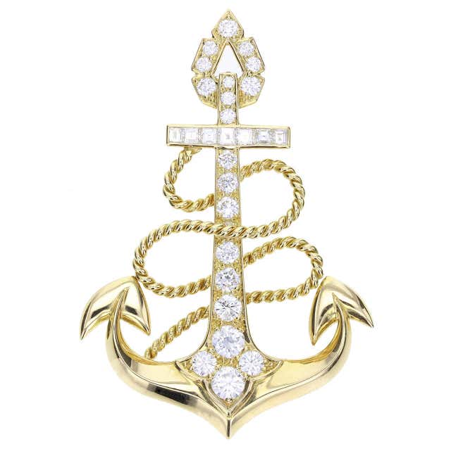 Cartier Diamond Gold Nautical Anchor Brooch For Sale at 1stDibs ...