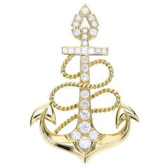 Cartier Diamond Gold Nautical Anchor Brooch 8