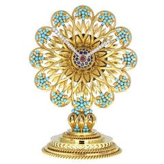 Important Boucheron Imperial Iranian Presentation Gem Set Gold Clock 1955