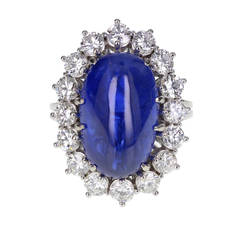 Oval Cabochon 13.71 Carat Sapphire Diamond Cluster Ring 11