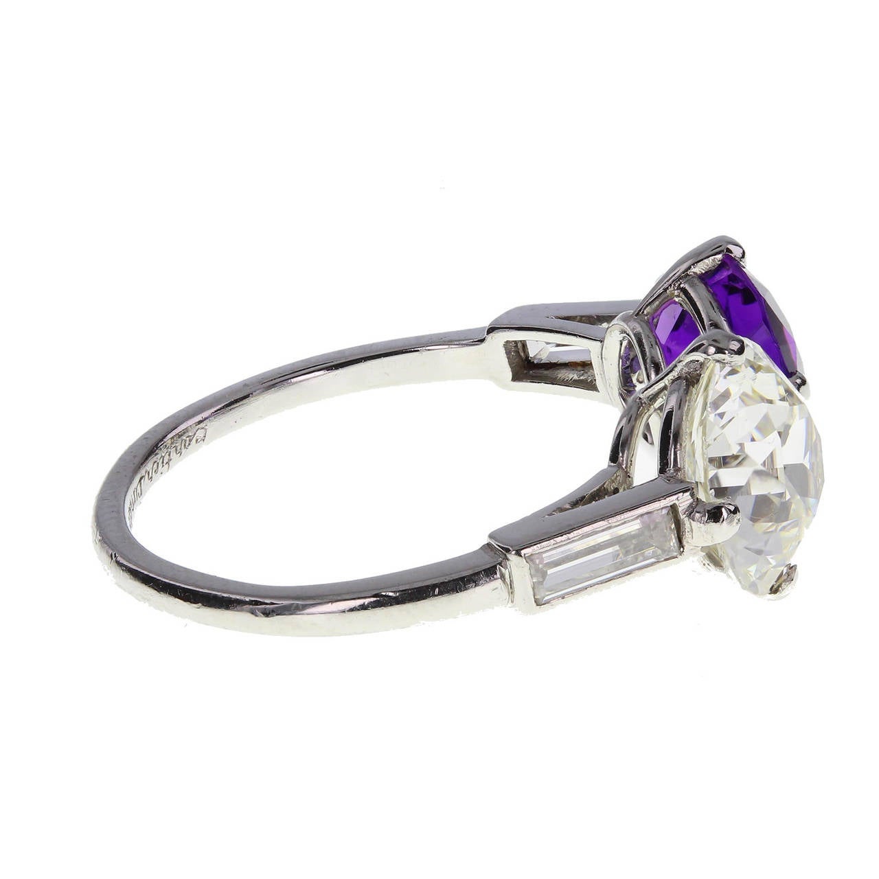Art Deco 1920s Cartier Amethyst Diamond Platinum Two-Stone Ring