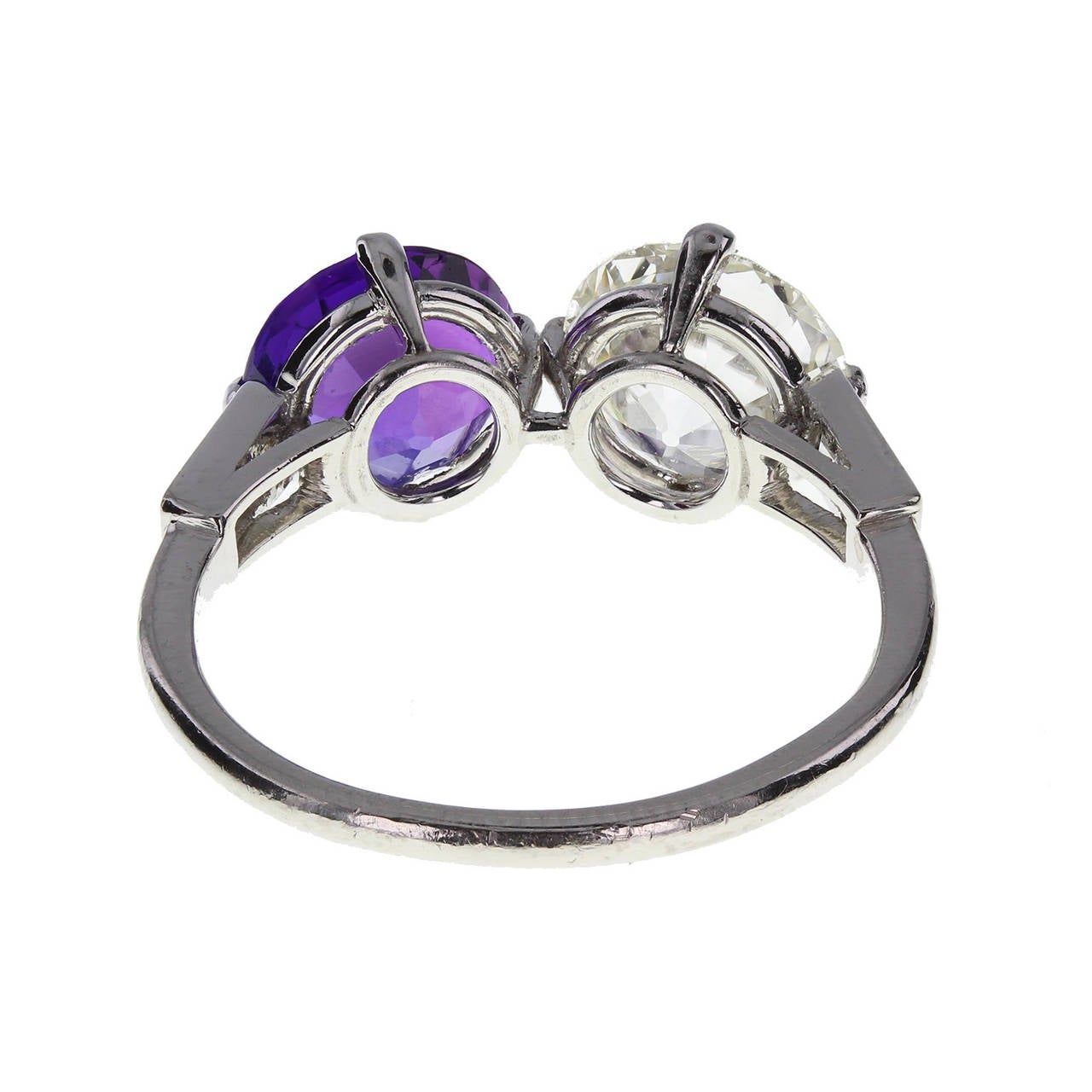 1920s Cartier Amethyst Diamond Platinum Two-Stone Ring In Excellent Condition In Newcastle Upon Tyne, GB