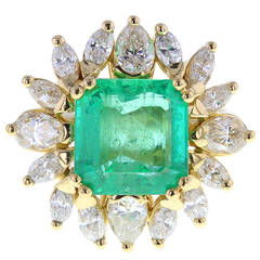Emerald and Marquise-cut Diamond Cluster Ring