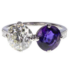 1920s Cartier Amethyst Diamond Platinum Two-Stone Ring