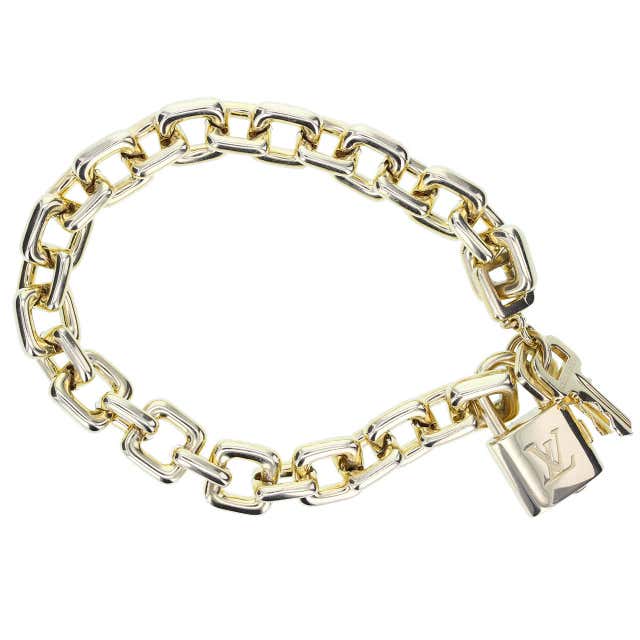 Louis Vuitton Paris Heavy Gold Padlock and Key Bracelet at 1stDibs ...