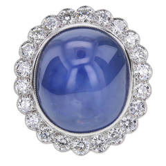 25 Carat Blue Star Sapphire Diamond Gold Cluster Ring