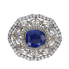 Edwardian Ceylon No Heat Sapphire Diamond Silver Gold Brooch 12