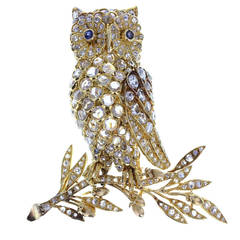 Jean-Claude Champagnat Sapphire Diamond Gold Owl Brooch 7