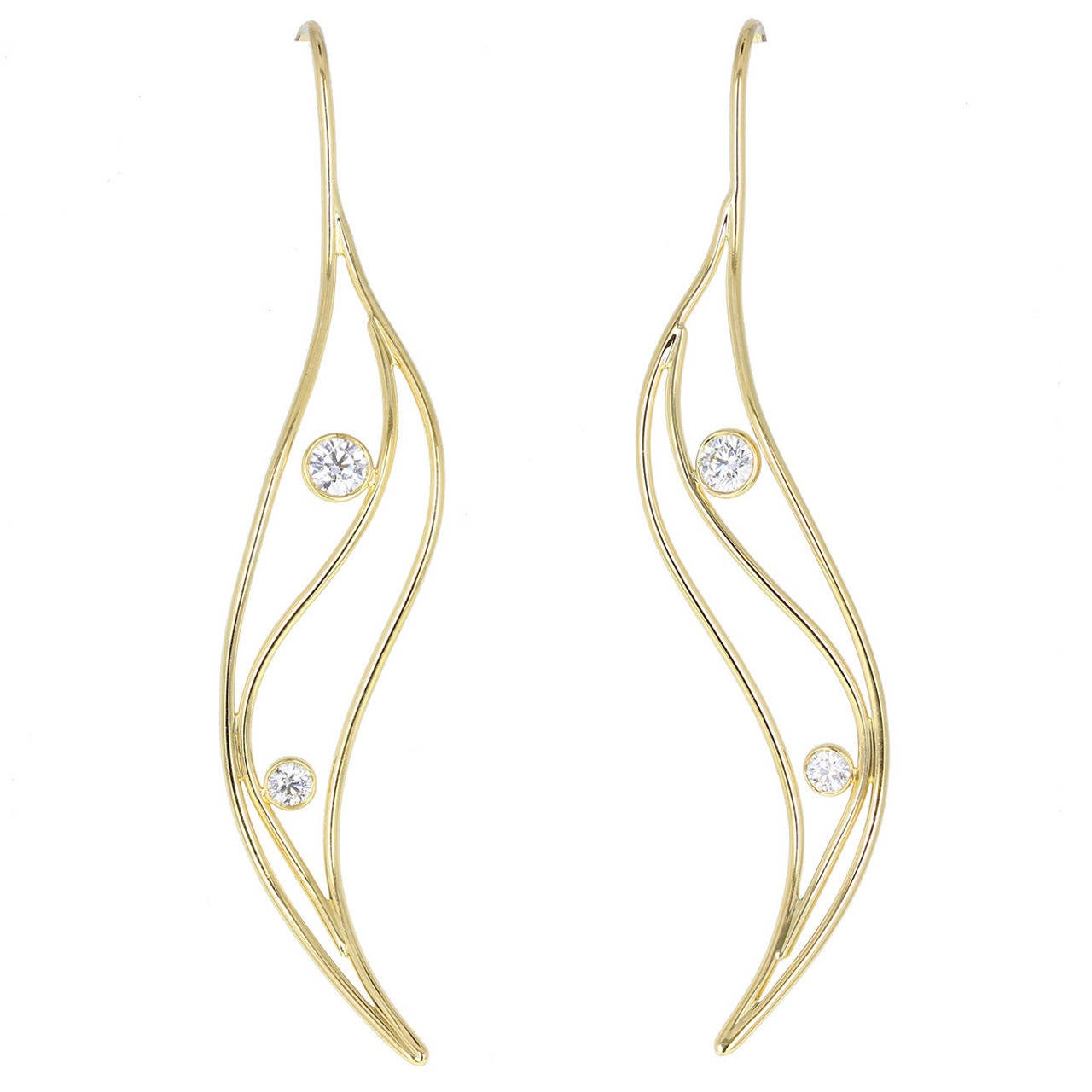 Tiffany & Co. Elsa Peretti Diamond Gold Leaf Earrings