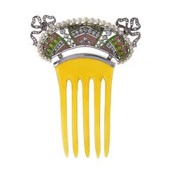 Belle Epoque Plique-à-jour Enamel Diamond Pearl Comb Hairpiece 9