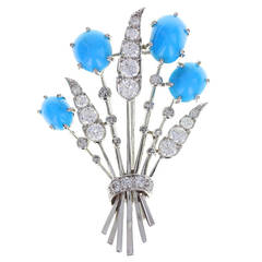 Cartier Turquoise Diamond Gold Floral Spray Brooch 3
