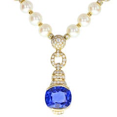Cartier 21 Carat No Heat Ceylon Sapphire Pearl Diamond Gold Necklace