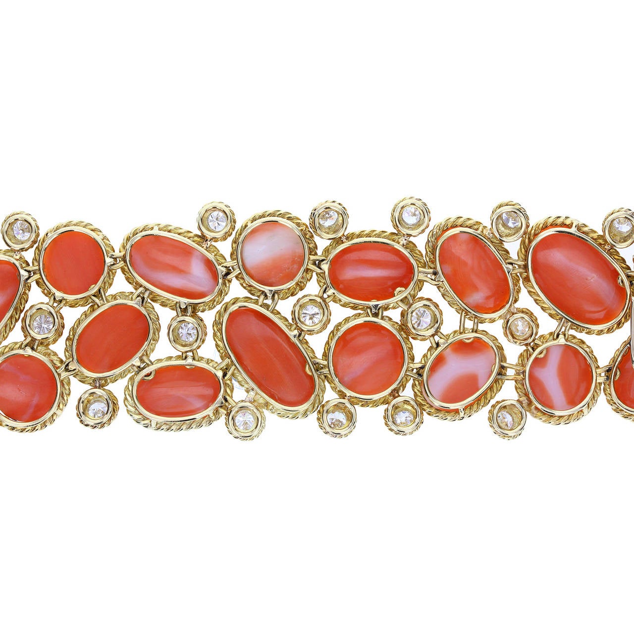 Women's 1970s Van Cleef & Arpels Coral Diamond Gold Bracelet For Sale