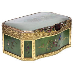 Rare and Important Nephrite Gold Box with Napoleonic Cossack Painted Scene 4
