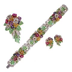 Multi Gem and Diamond 'Tutti Frutti' Floral Parure 3
