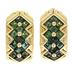 Bulgari Green Tourmaline Gold Hoop Earrings 1