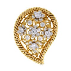 1940s Cartier Diamond Gold Persian Leaf Brooch 5