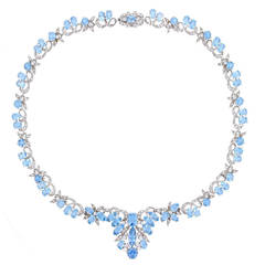1950s Harrods London Aquamarine Diamond Gold Necklace 3