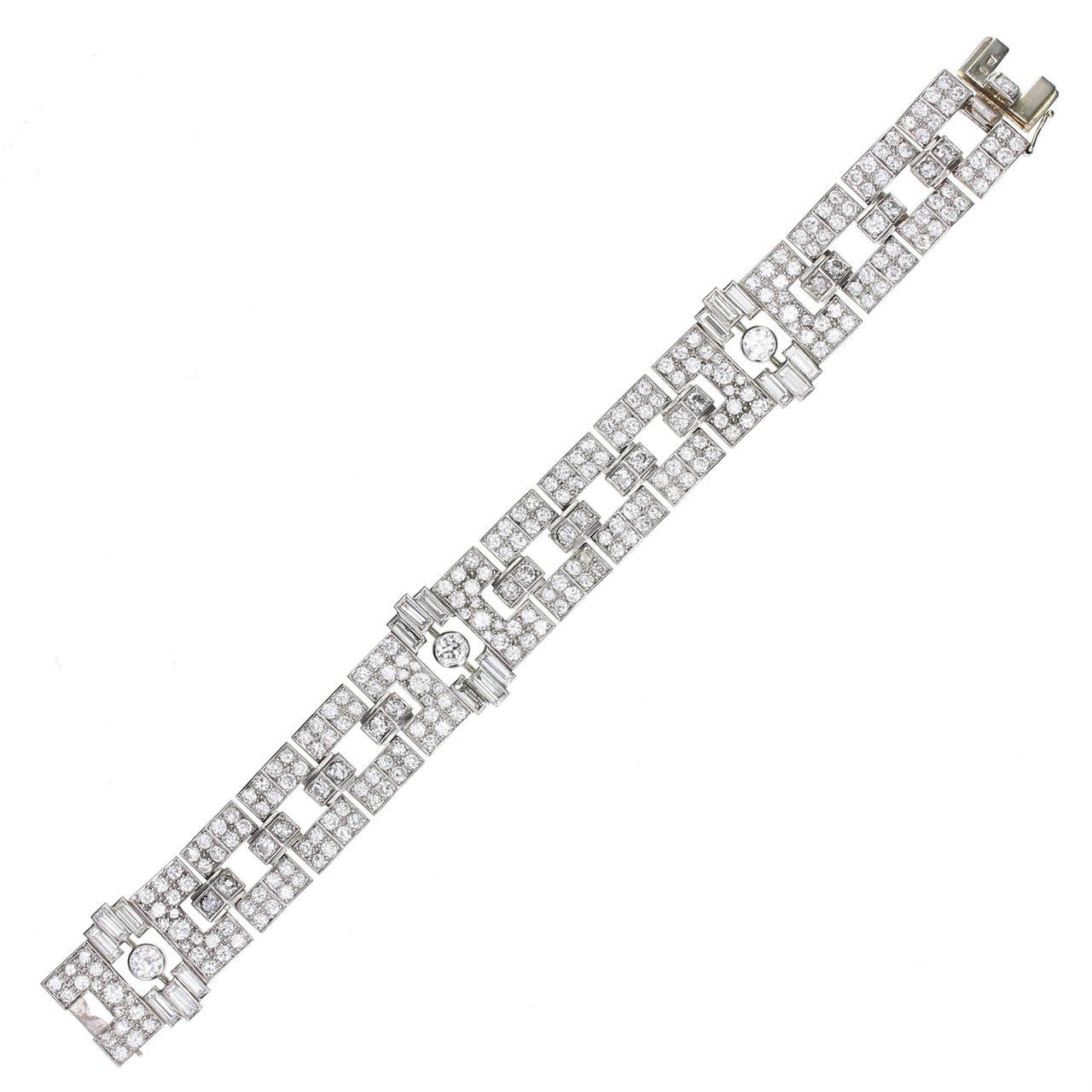 Art Deco Diamond Platinum Panel Bracelet im Angebot