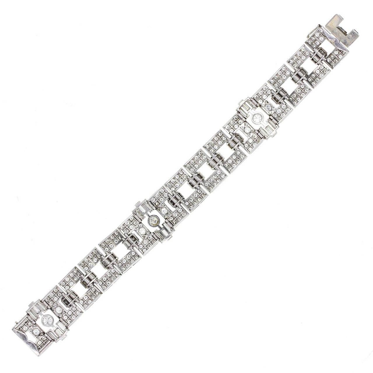 Art Deco Diamond Platinum Panel Bracelet (Art déco) im Angebot