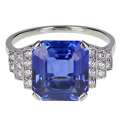 Art Deco Ceylon No Heat Sapphire Diamond Platinum Ring 6