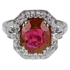 Art Deco 4.62 Carat Burma No Heat Ruby Diamond Platinum Cluster Ring 10