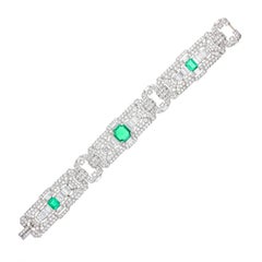 Art Deco Colombian Emerald Diamond Platinum Panel Bracelet