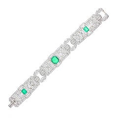 Art Deco Colombian Emerald Diamond Platinum Panel Bracelet 5