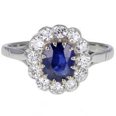 Burma No Heat Sapphire Diamond Antique Cluster Ring 1