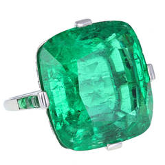 Cartier Important Art Deco Colombian Emerald Onyx Platinum Cocktail Ring