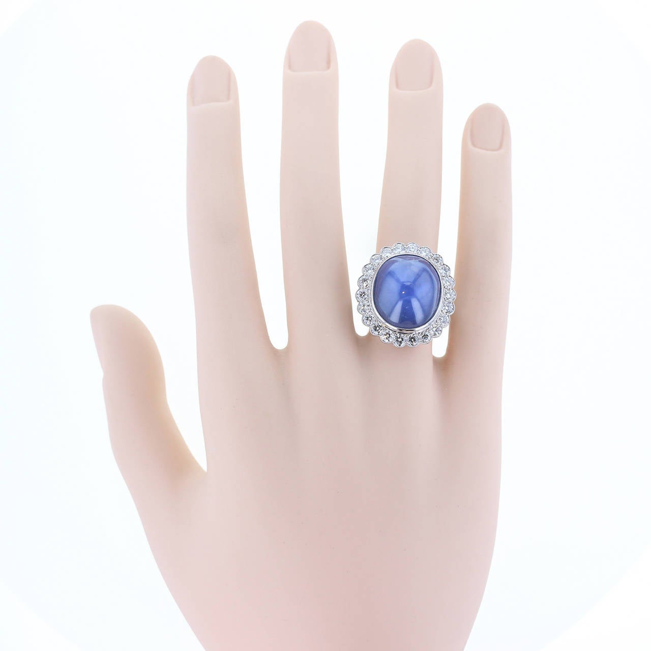 Women's 25 Carat Blue Star Sapphire Diamond Gold Cluster Ring