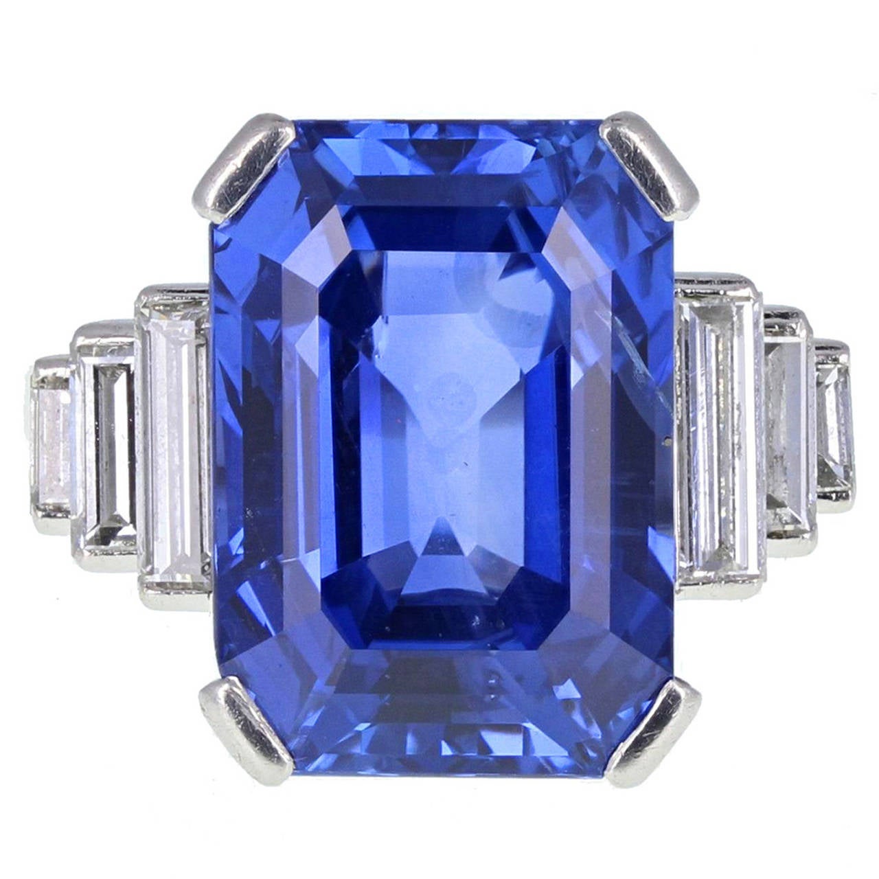 Art Deco Ceylon No Heat 16.73 Carat Sapphire Diamond Ring