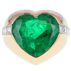 Colombian Minor Oil Heart Shaped Emerald Diamond Ring 7