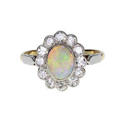 Oval Opal Diamond Cluster Ring