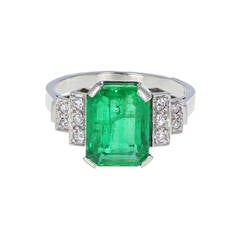 French Art Deco Emerald Diamond Platinum Cocktail Ring