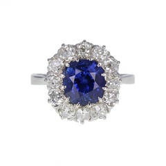 Antique Cushion Cut Sapphire Diamond Cluster Ring