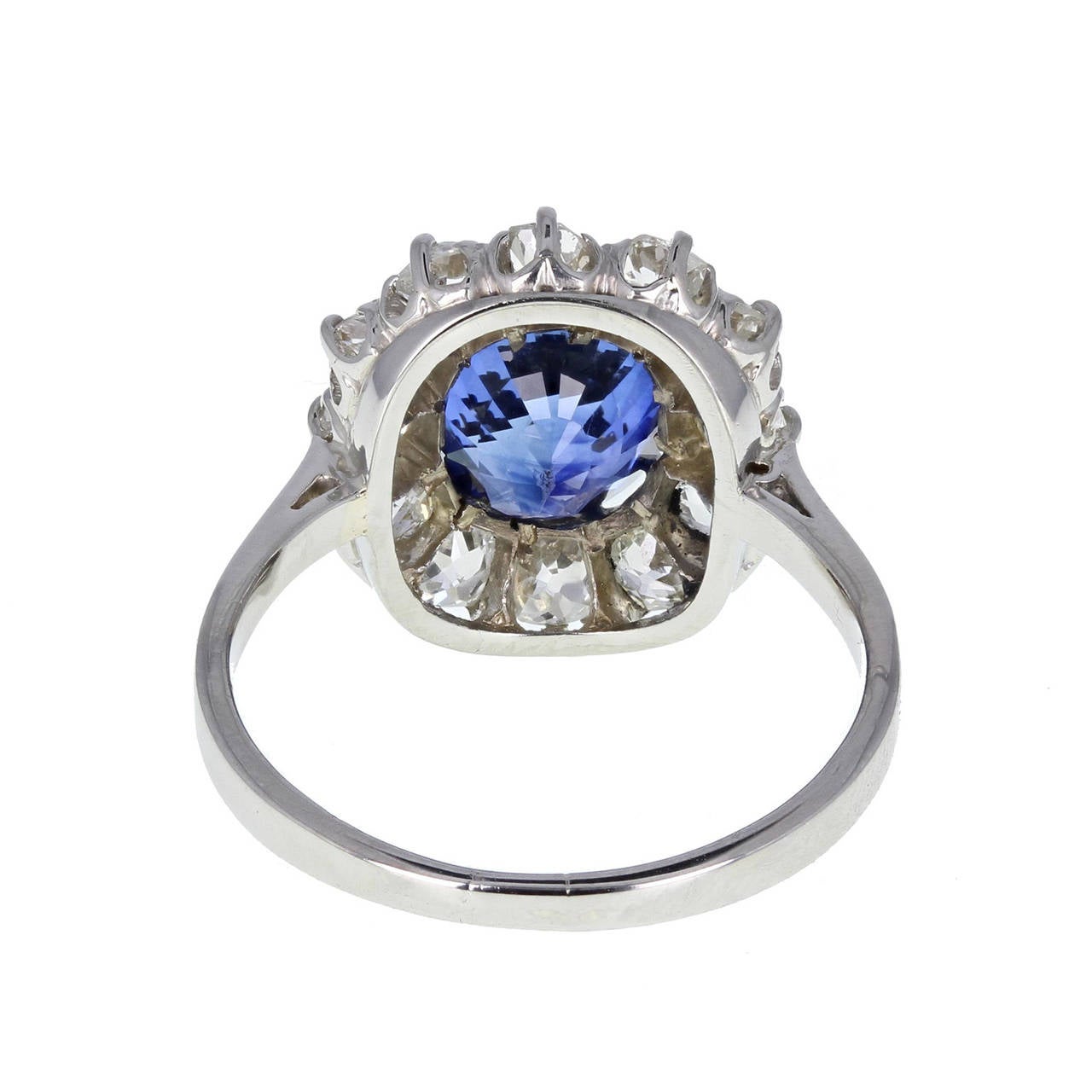Antique Cushion Cut Sapphire Diamond Cluster Ring at 1stDibs
