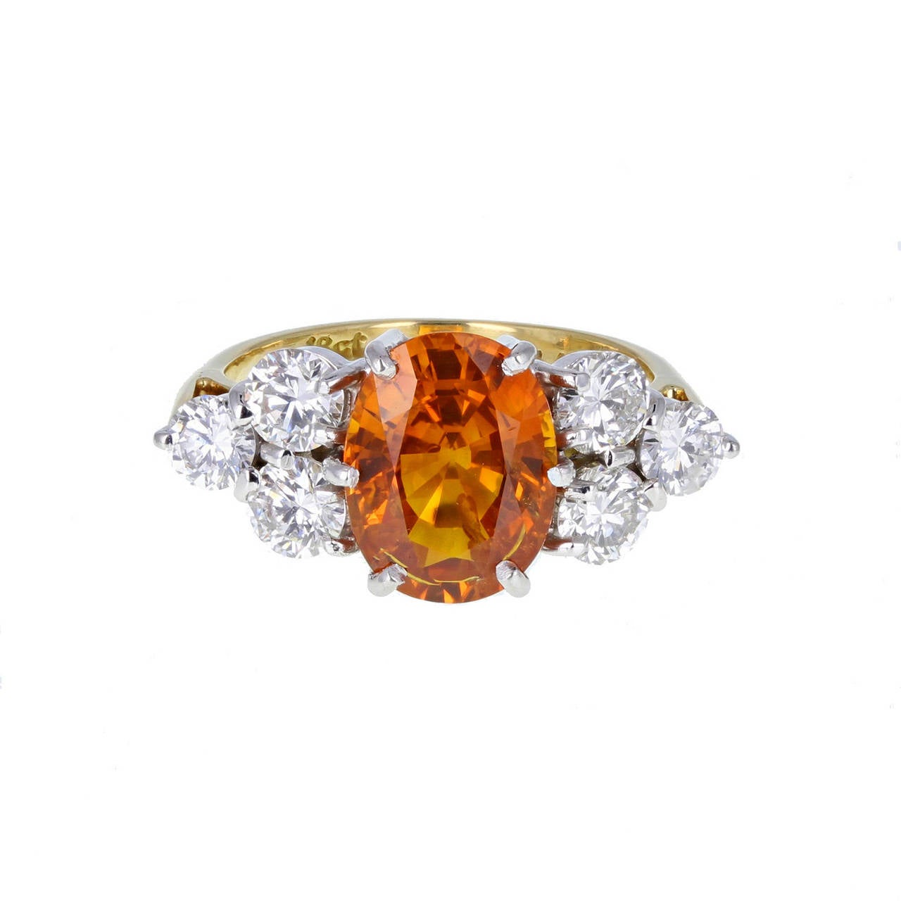 Orange Sapphire Diamond Gold Cluster Ring For Sale at 1stdibs