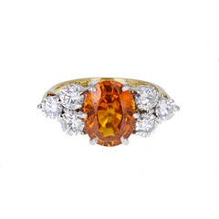 Orange Sapphire Diamond Gold Cluster Ring 11