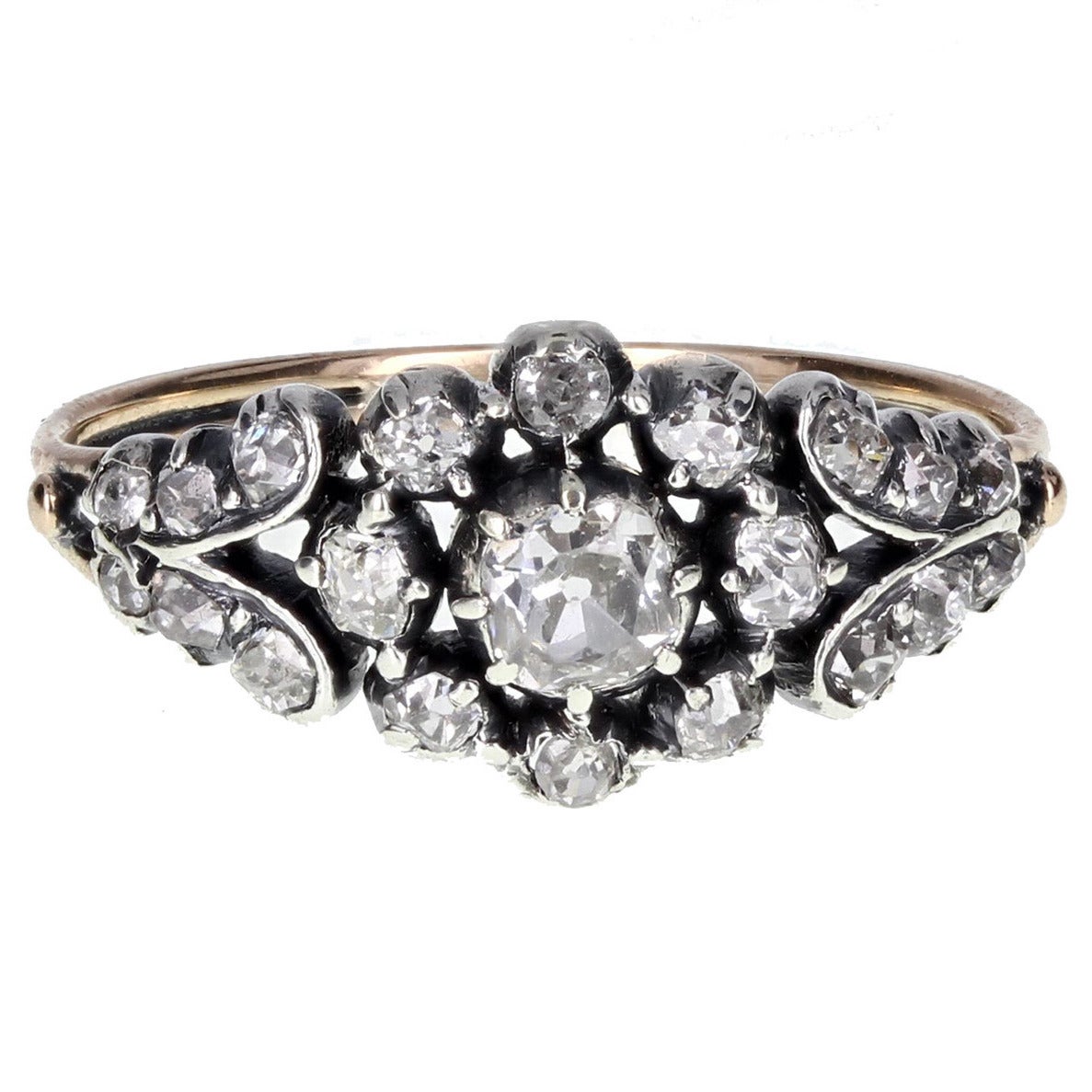 Georgian Diamond Cluster Ring in Silver and Gold For Sale