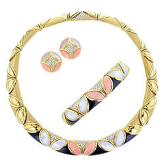 Piaget Mother-of-Pearl Coral Onyx Diamond Parure 11