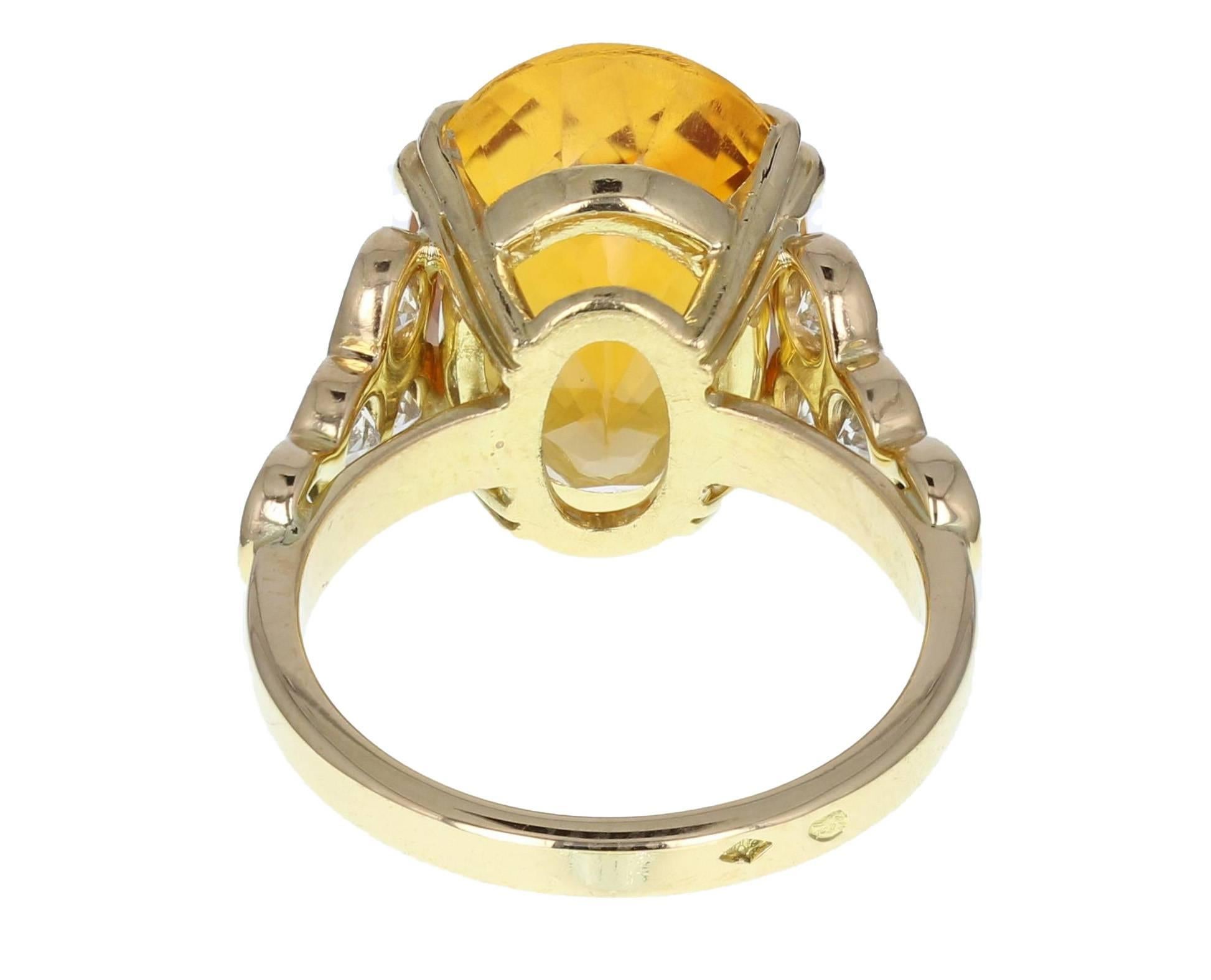 Modern Citrine Diamond Gold Ring  For Sale