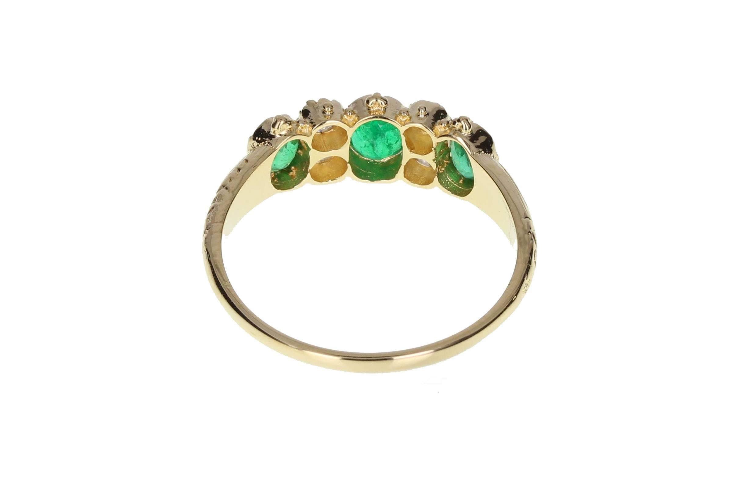 Late Victorian Antique Victorian Emerald Diamond  Gold Ring