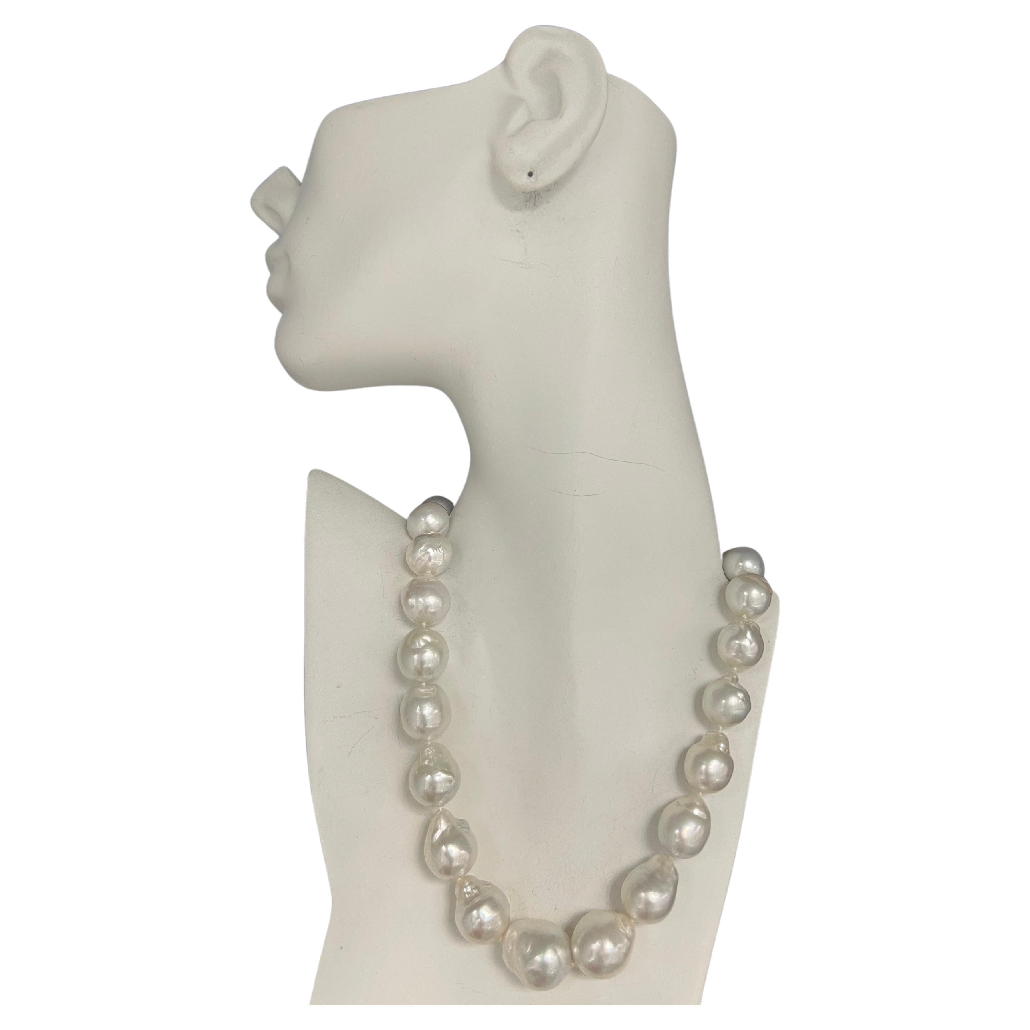 Signed JKa White Australian South Sea 14-17.5mm Cultured Baroque Pearl Necklace For Sale