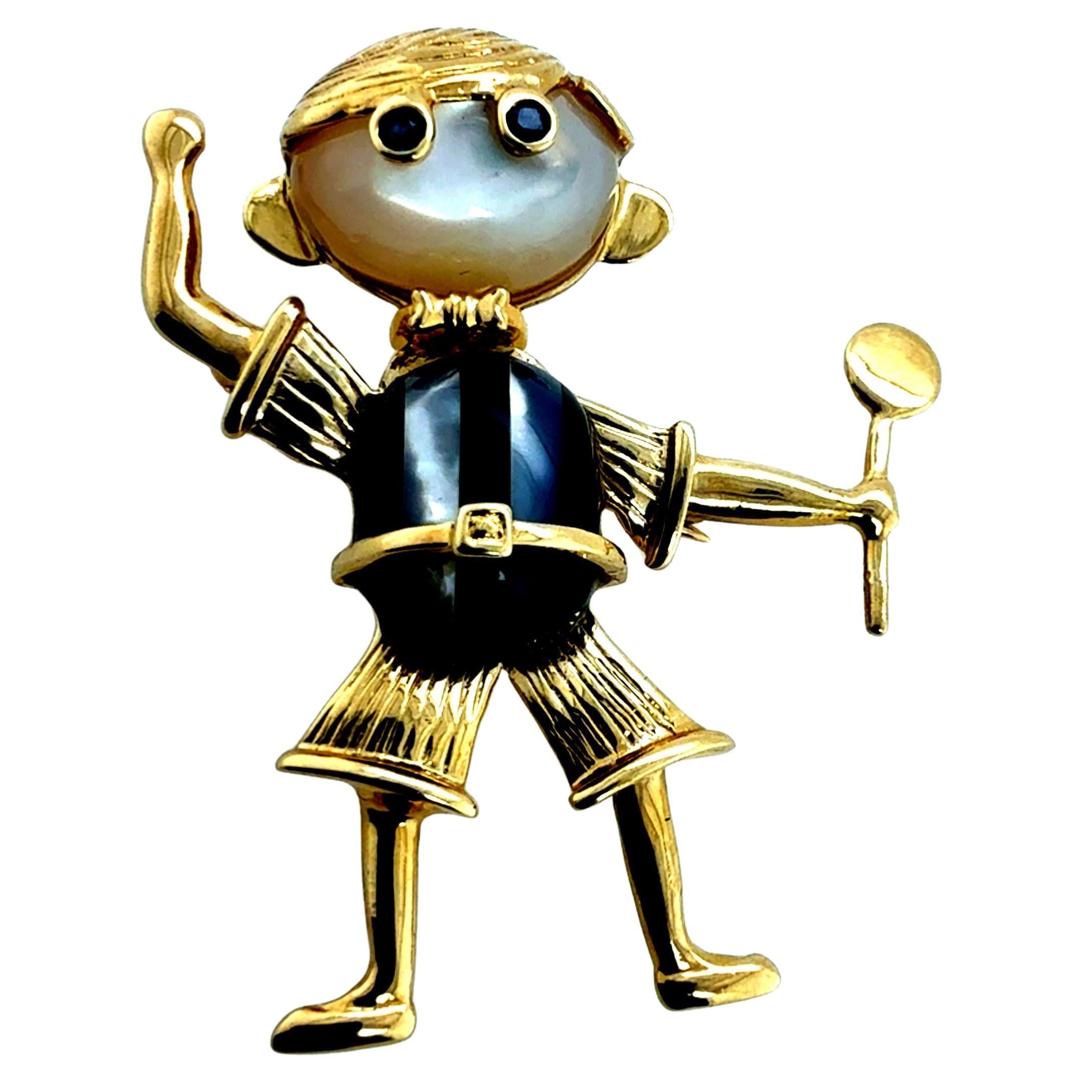 Retro Yellow Gold Tennis Boy Pendant and Brooch Circa 1990