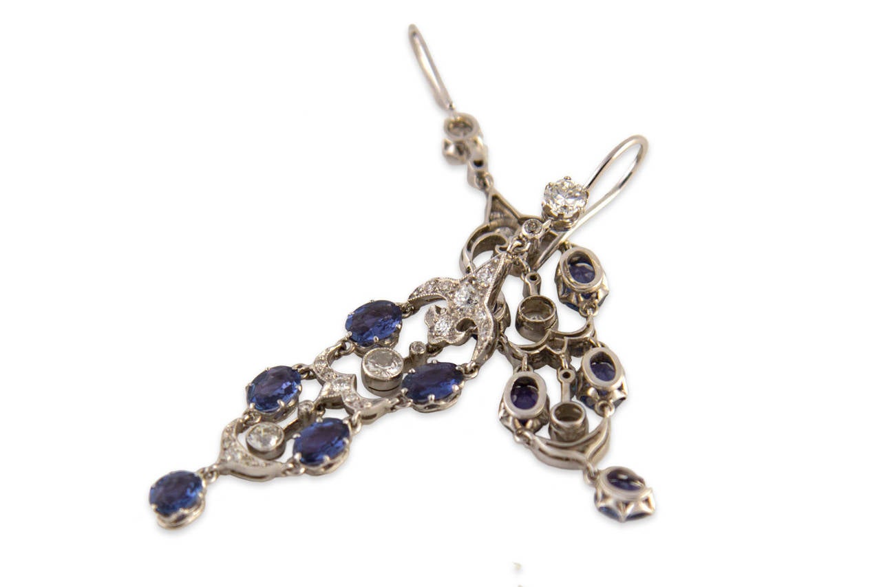 Sapphire Diamond Platinum Chandelier Belle Epoque Earrings